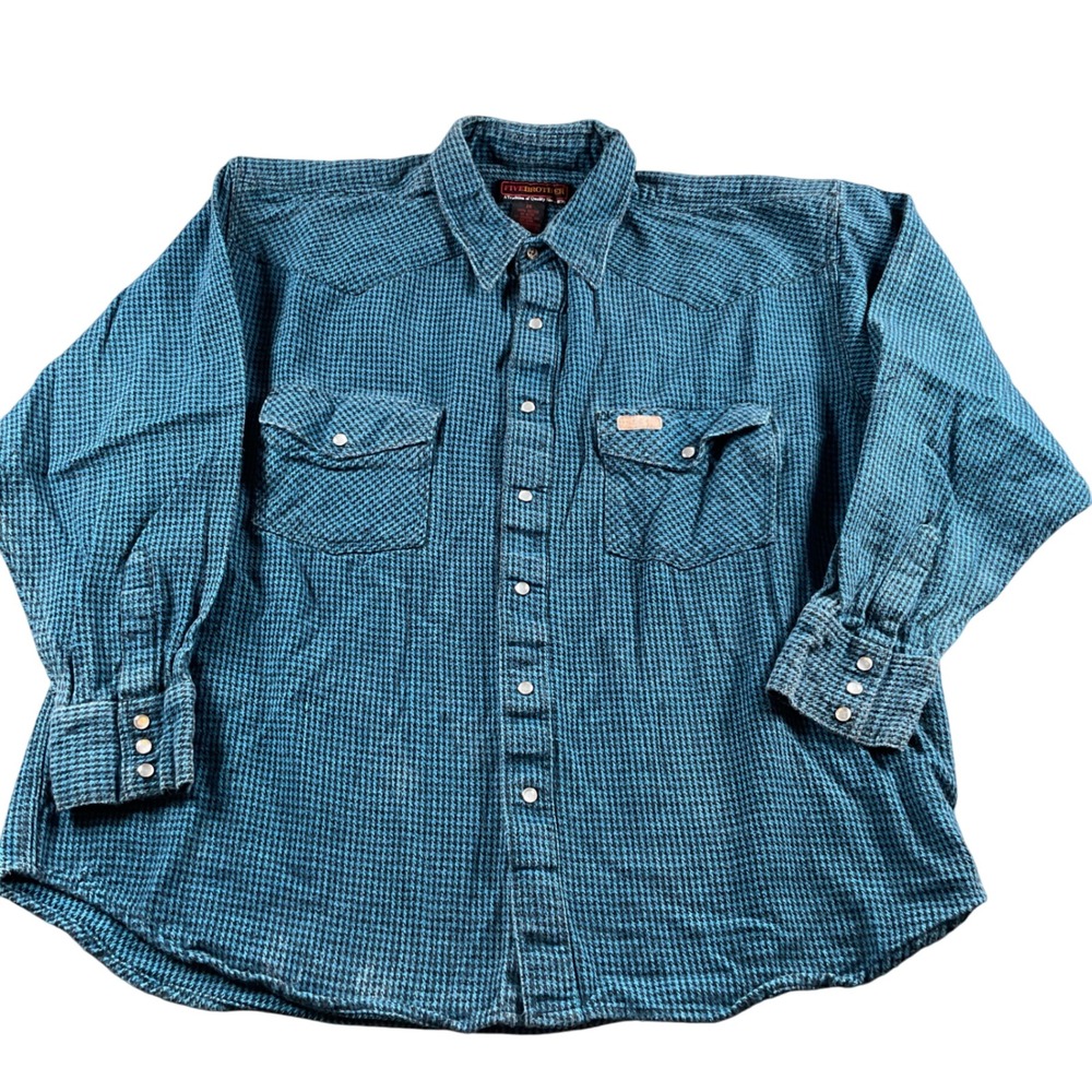 FIVE BROTHER Men's‎ 2X Blue Black Plaid Long Sleeve Button Down Western Shirt